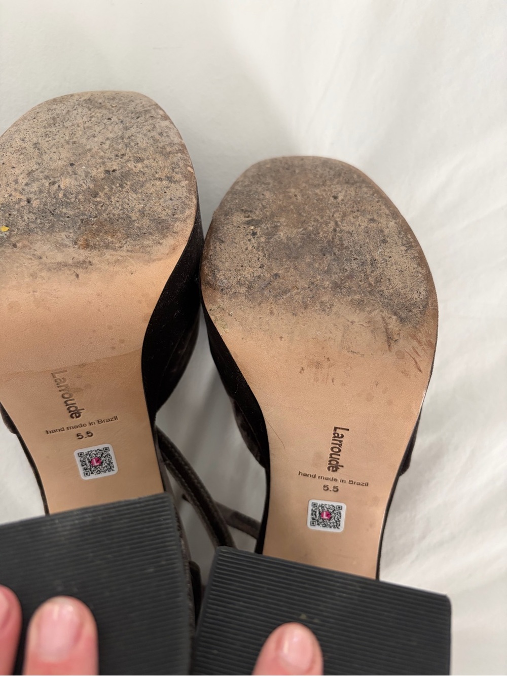 Larroude Brown Velvet Ankle-Tie Block Heels - Picture 3 of 3